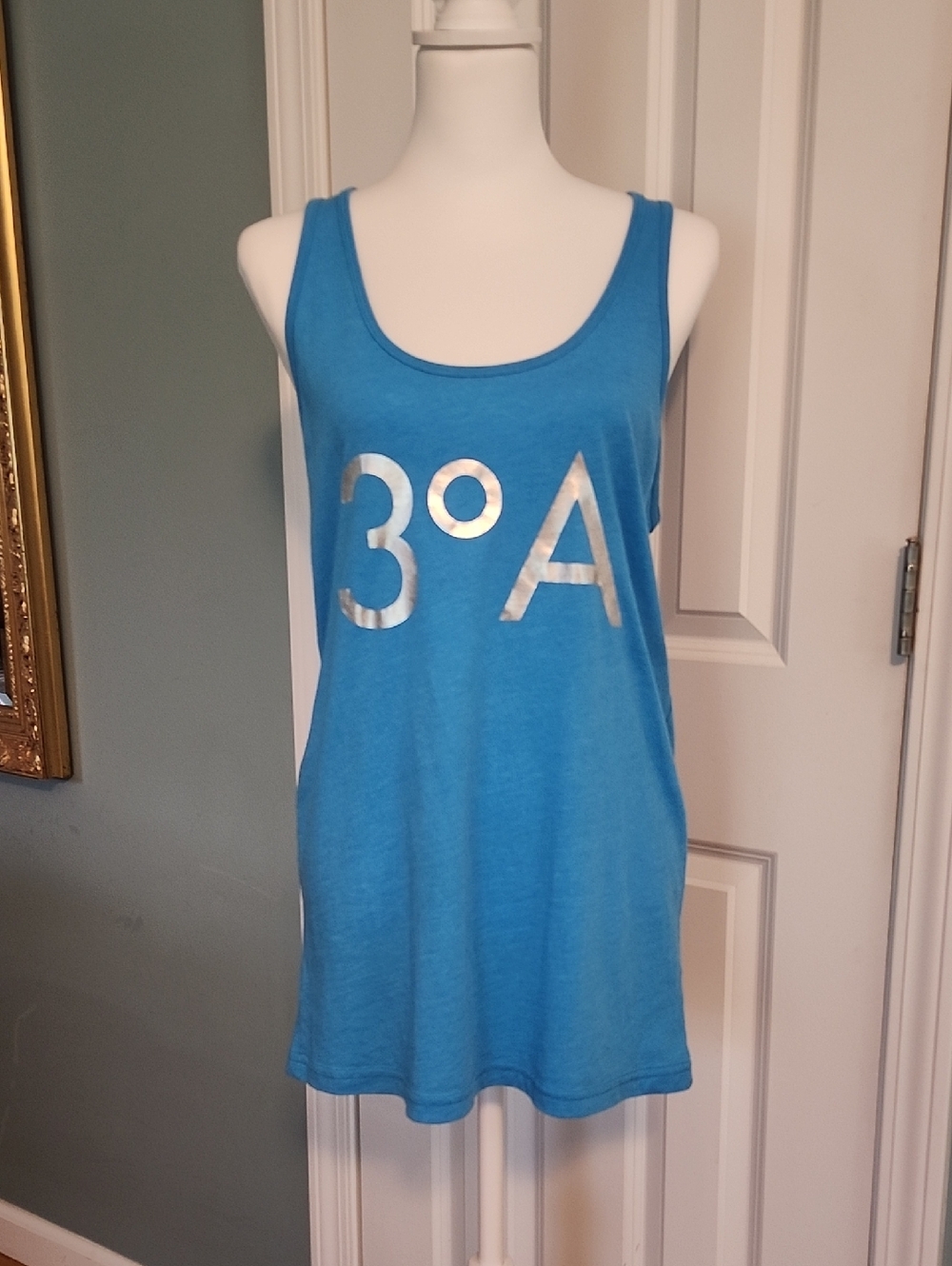 30A SWIMSUITE  COVER UP.  Blue Graphic Tank with Silver 30A Print. 30A. IYKUK!!